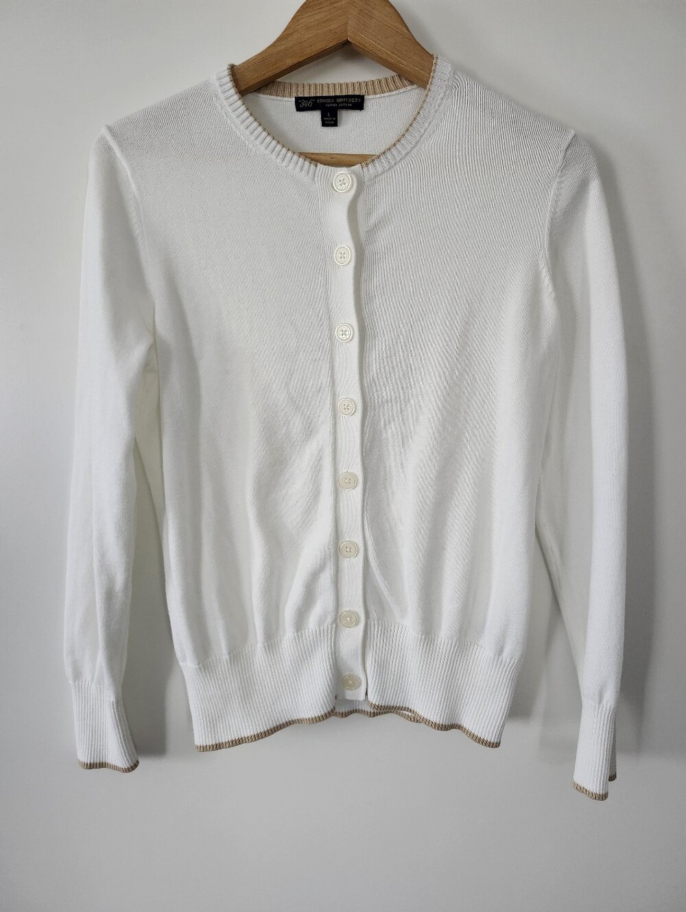 BROOKS BROTHERS Supima Cotton White Light Cardigan Sweater Large Academia Layer